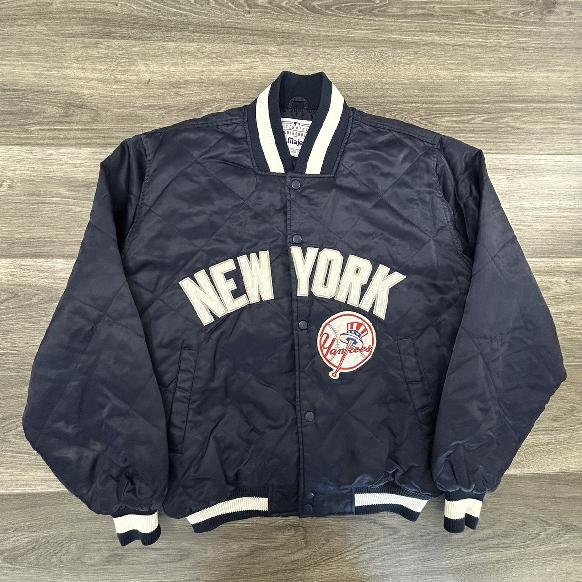 Vintage New York Yankees Satin Bomber Jacket Adult Large Quilted
