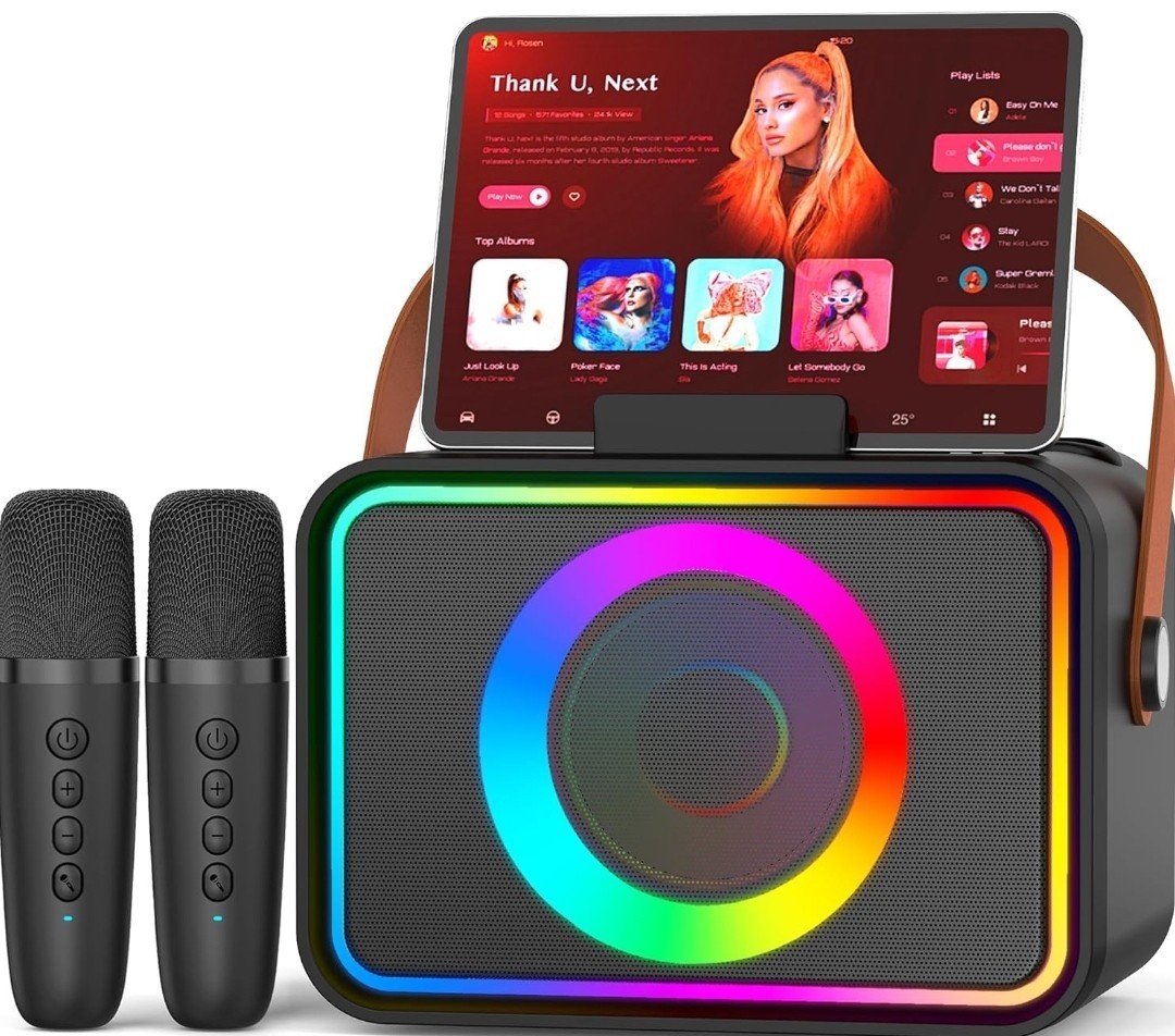Wireless Karaoke Speaker, 2 Microphones, Bluetooth, LED, Por