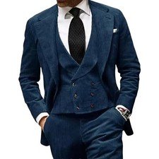 Men Corduroy Suit 3 Piece Striped Luxury Leisure Prom Groom Tuxedo Wedding Suit