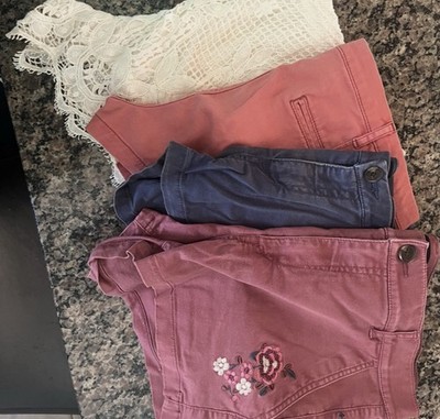 Lot Of 4 Express Women s Sz 10 Shorts 1  Inseam 2 Rose, Navy,  & White Lace