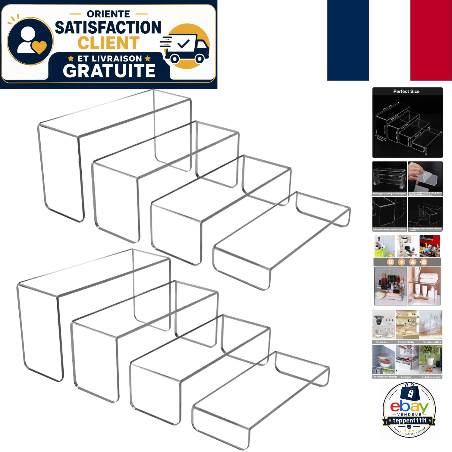 Rehausseurs acrylique transparent multifonction pour vitrine et étagère