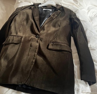 Damen Long Blazer Closed Samt Dunkelgrün Matcha Ein Knopf Jacke Mantel 