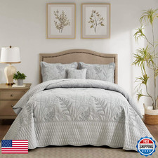 Daisyhuang Botanical Oversized Bedspread King Size - Leaves Pattern Stitching