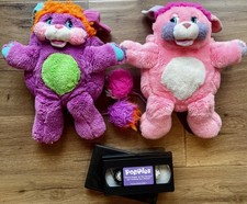 Vintage Original 1986 Popples Plush 15 Set Of 2 Party and Pancake VHS Tape