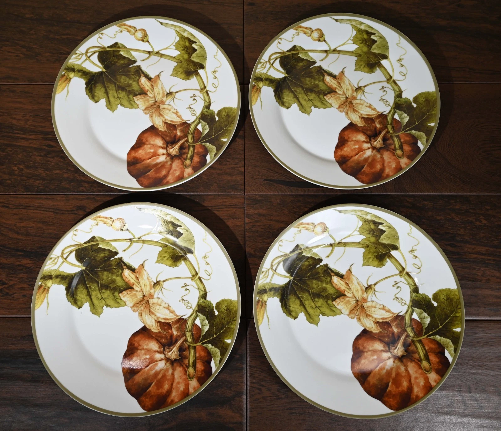 Williams Sonoma Botanical Pumpkin Dinner 11" Plates Set of 4 Thanksgiving New