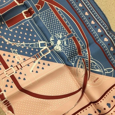 Hermes Scarf Grand Manege Love Blue Jeans Pink Pearl Silk Bandana