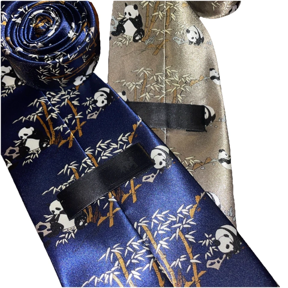 Lote de 2 gravatas de seda “Panda Bears” da Kailong tamanho L 57 polegadas x L 4 polegadas - Imagem 4 de 4