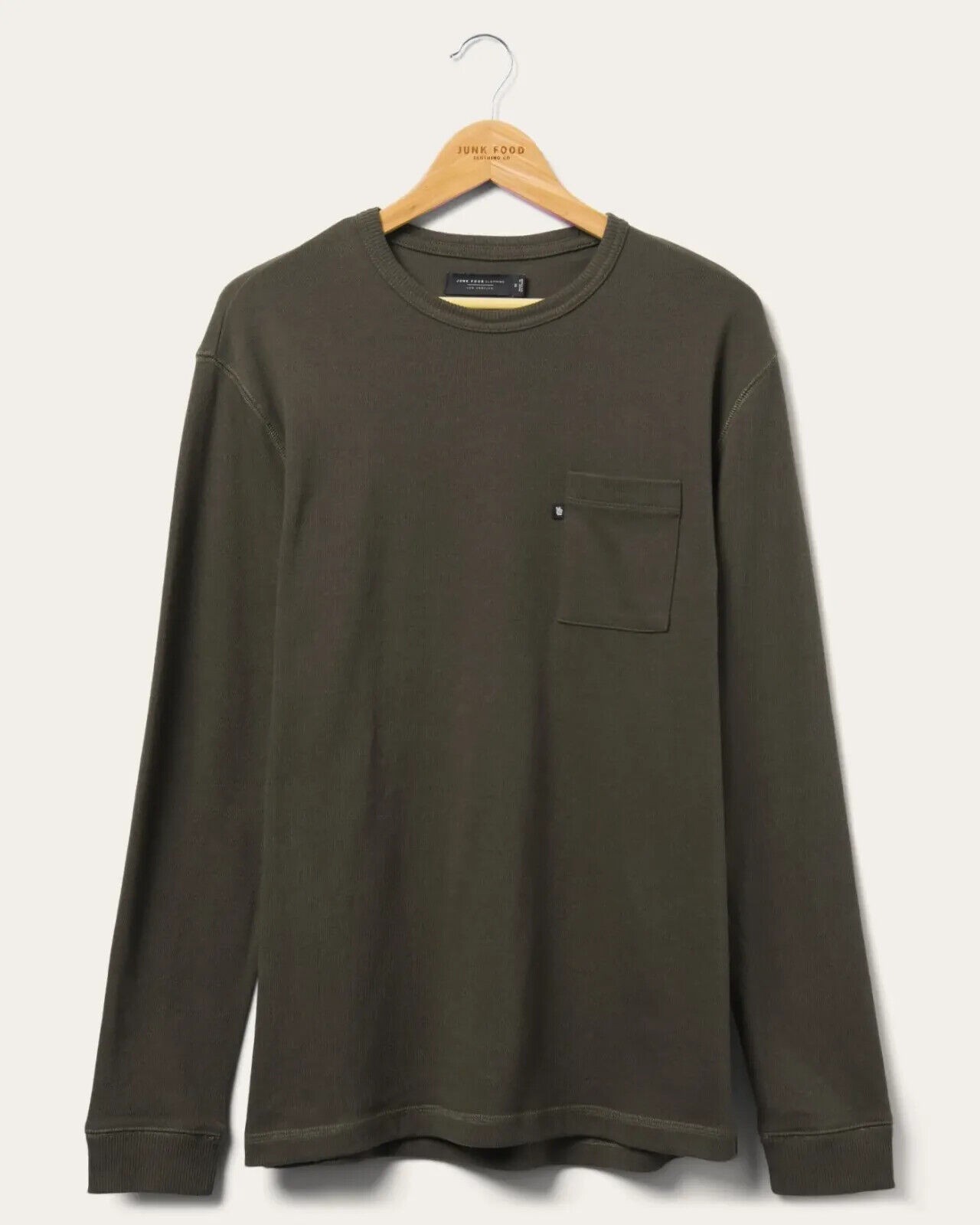 Junk Food Clothing Men's Porter Long Sleeve Boxy Pocket Tee Green Black-Medium