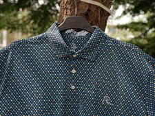    IRISH LUCK   RHOBACK Four Leaf Polo Admiral Navy Clover Green  Gold Print