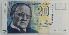 1993 Finland 20 Markkaa Banknot - UNC - Litt A, No. 2020332899