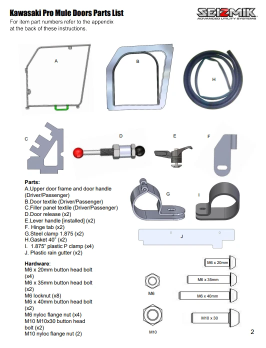 Seizmik 52-06020KIT Framed 1/2 Upper Door Kit for 15-20 Kawasaki Pro Mule FX/FXT Foto 2 de 4