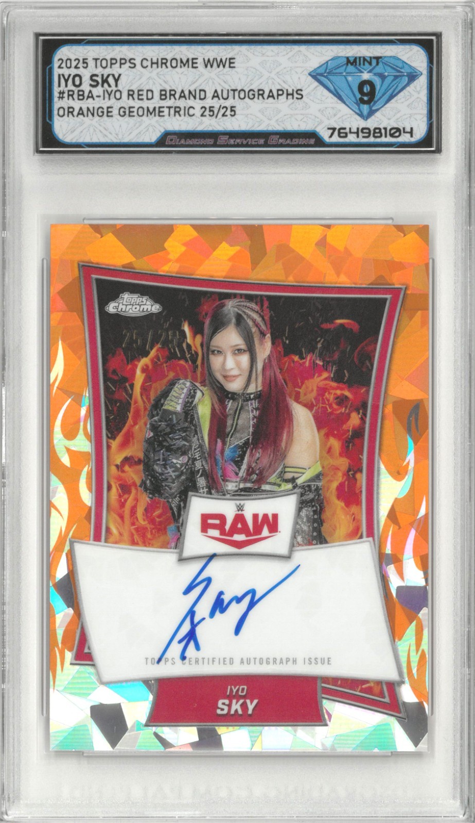 2025 Topps Chrome WWe IYO SKY Red Brand Auto Orange Geometric 25/25💎 DSG 9 Mint view 1