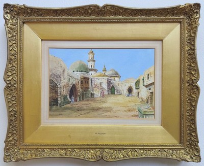 STRASSENSZENE IN ALGIER - Original signiertes Aquarell - 'H. Milton'