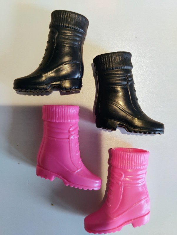 Vtg Mattel Barbie Hot Pink Hiking Boots Plus Black pair 2 PAIRS Exc