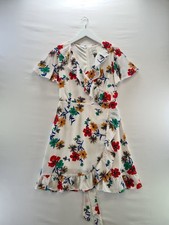Joanie Dress Size 10 White Multi Bold Floral Ruffle Faux Wrap Short Summer