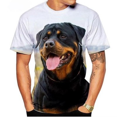 Herren T-Shirt Rottweiler Dog Print Freizeit Outdoor Kurzarm Sommer Tee