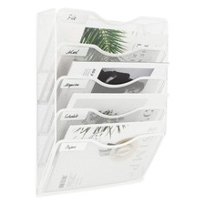 5 Pocket Mesh Wall File Organizer Hanging Folder Holder Nametag White