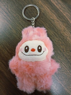 New CUTE Furry Mini HOT PINK & WHITE Monster Keychain Bag Charm 