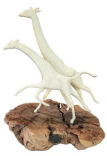 John Perry Giraffe Sculpture on Faux Burlwood Base 9.5" Tall Resin Art Figurine