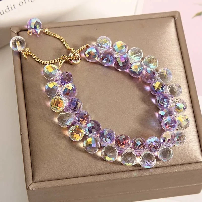 Pulsera con cuentas de cristal multicolor para mujer con dije de piedra brillante joyería ajustable Foto 3 de 4