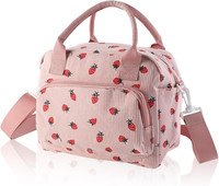 KüHltasche Klein,12L Lunchtasche Damen MäNner Cord(Rosa Erdbeeren)