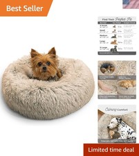 Luxurious 18" Calming Donut Bed for Extra-Small Dogs - Shag Faux Fur Comfort