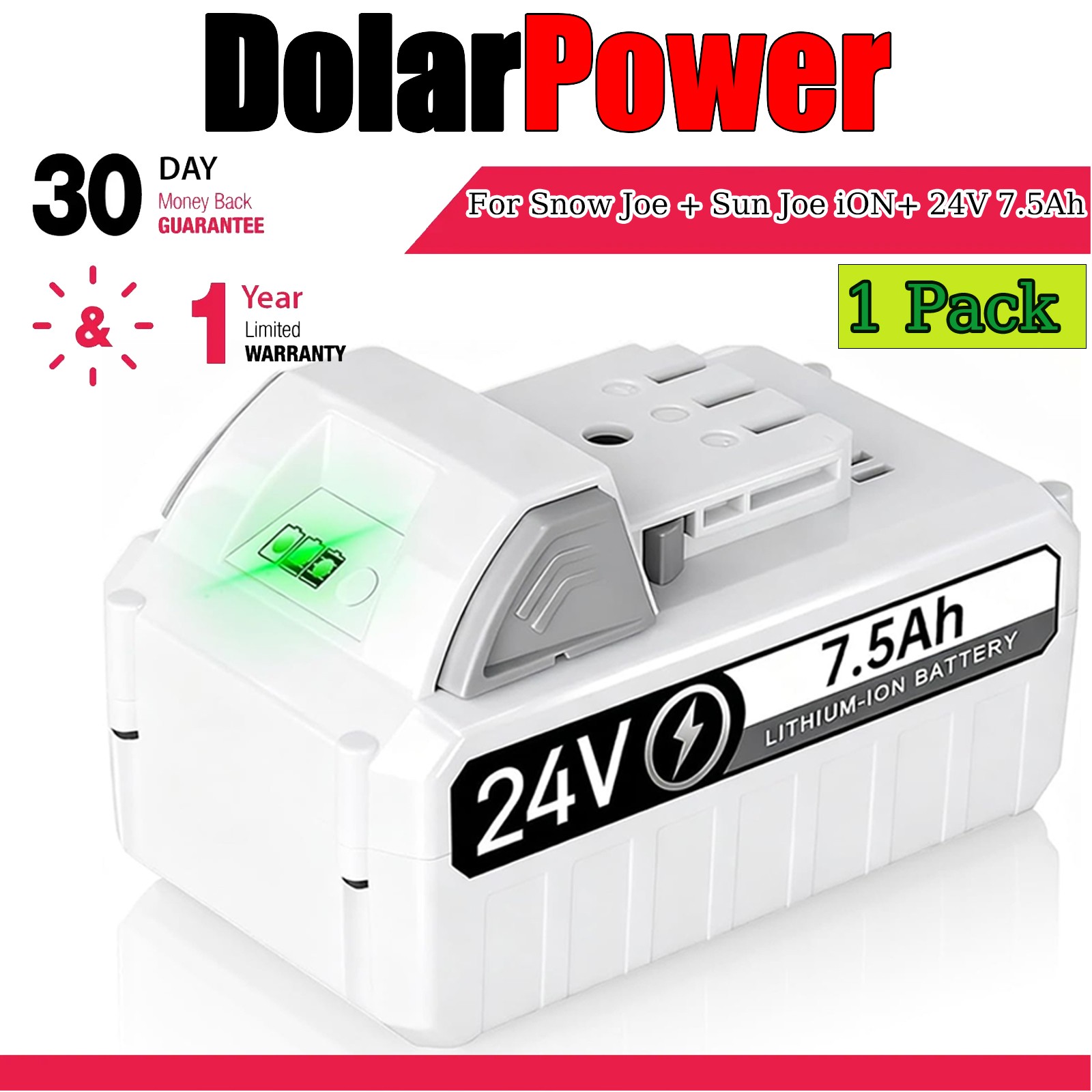 1-Pack 7.5Ah Battery New for Snow Joe + Sun Joe iON+ 24V 24V