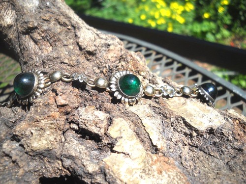 Vintage Art Deco Signed 1/20 12K GF & Emerald Green Bracelet - 第 4/8 張圖片