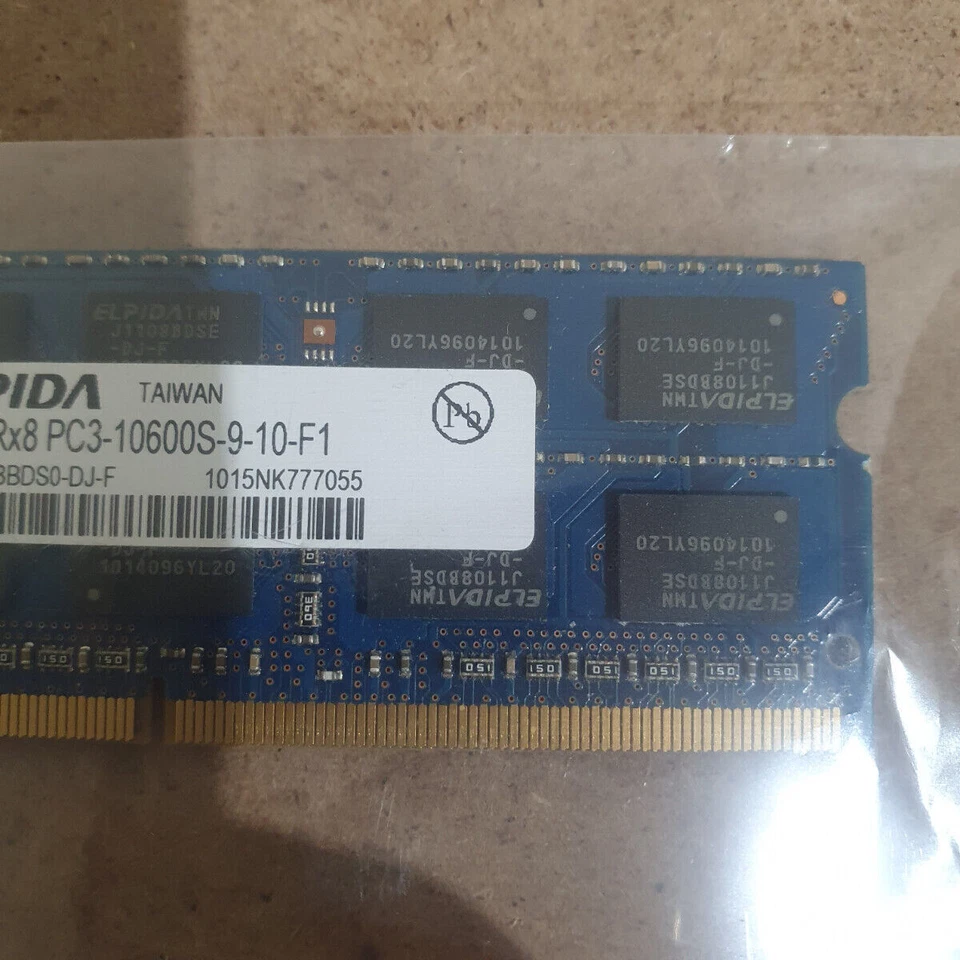 Elpida EBJ21UE8BDS0-DJ-F 2GB 2Rx8 PC3-10600S 1333MHz 204-Pin SO-DIMM DDR3 SDRAM - Image 3 of 4