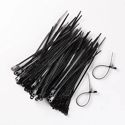 MICRO 100 PACK 6 INCH MOUNTING HOLE ZIP TIES NYLON BLACK NAIL SCREW WIRE CABLE 40LB