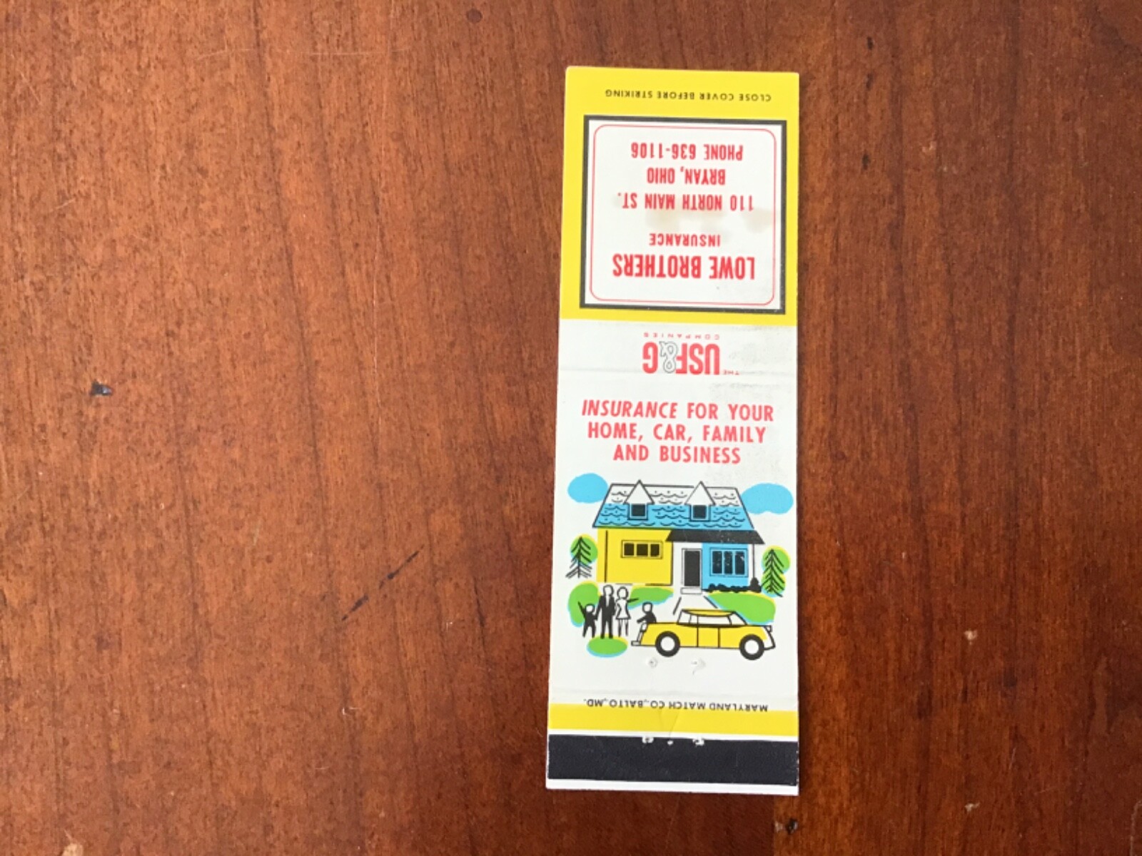 Matchbook Cover Lowe Brothers Insurance Agency Bryan Ohio