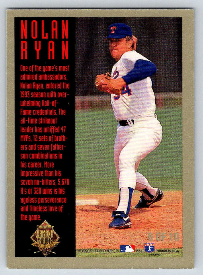 1993 Fleer Final Edition Diamond Tribute #6 Nolan Ryan (ref Y01707) - Image 2 of 2