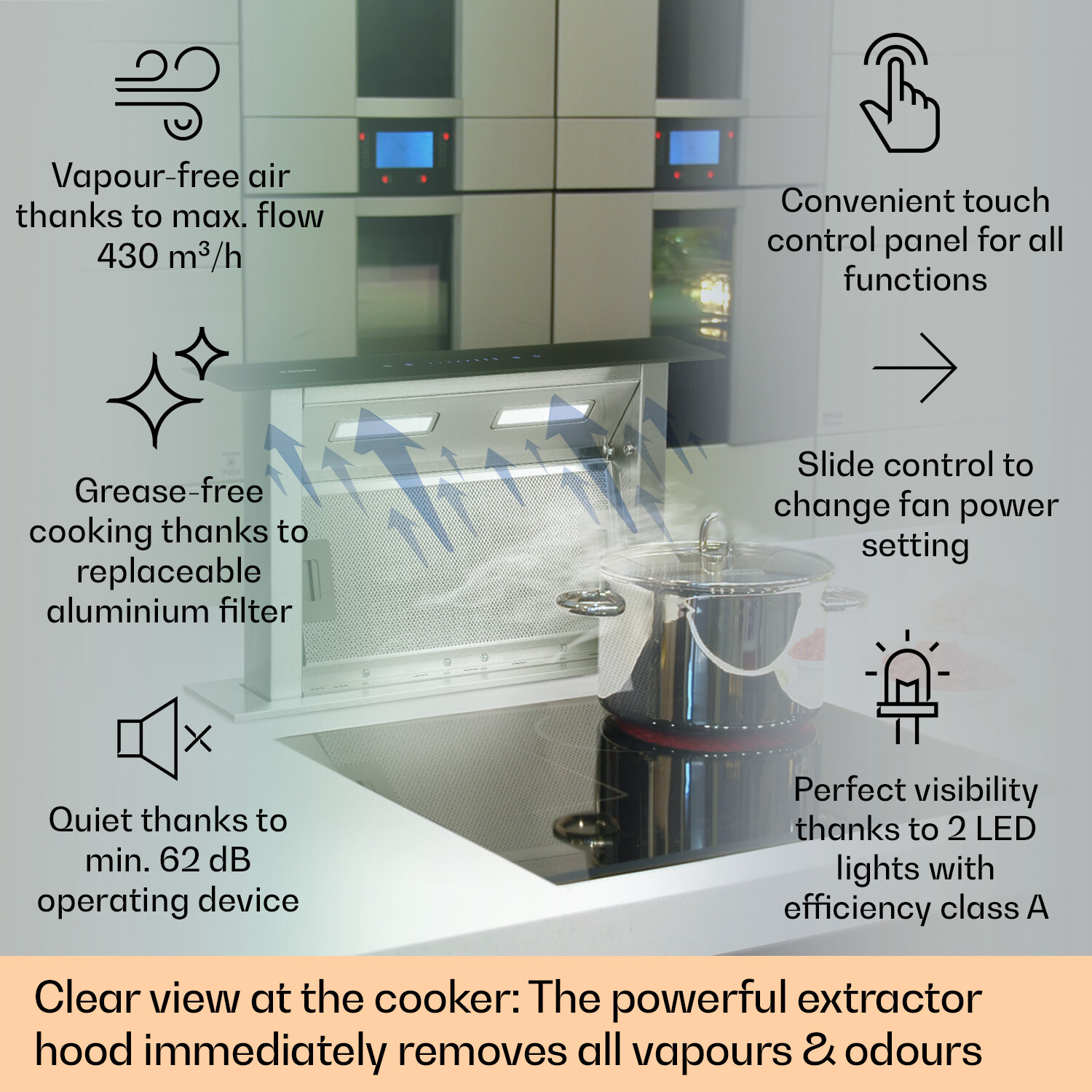 Cooker Hood Downdraft Extractor 60 cm Kitchen Island Retractable Steel ...