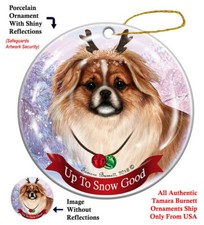 Up to Snow Good Ornament - Fawn and White Tibetan Spaniel