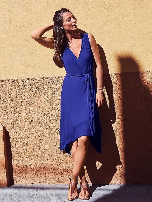 NWT Athleta XS 0 2 Black WINDWARD WRAP DRESS Soft Stretch Summer Beach