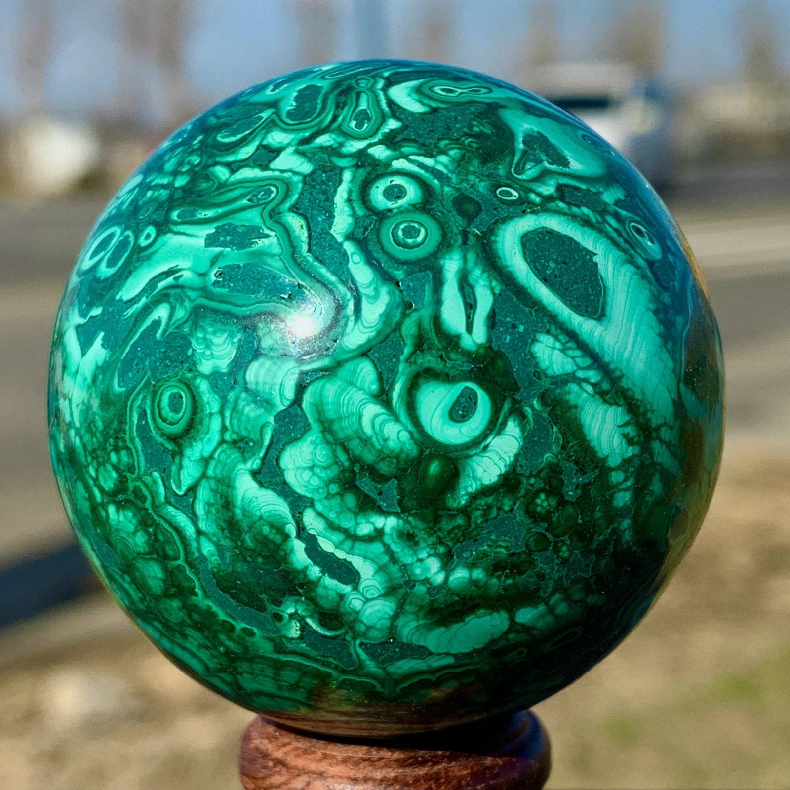 204G Natural glossy Malachite ball transparent cluster rough mineral sample