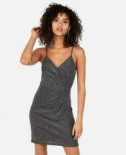  EXPRESS METALLIC SURPLICE PLEATED MINI CAMI SHEATH DRESS,SIZE .PETITE XS