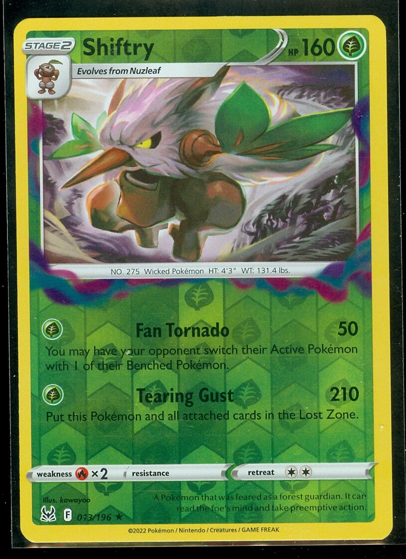 Pokemon SHIFTRY 013/196 - Lost Origin - RARE Rev Holo - - MINT Pokemon SHIFTRY 013/196 - Lost Origin - RARE Rev Holo - - MINT