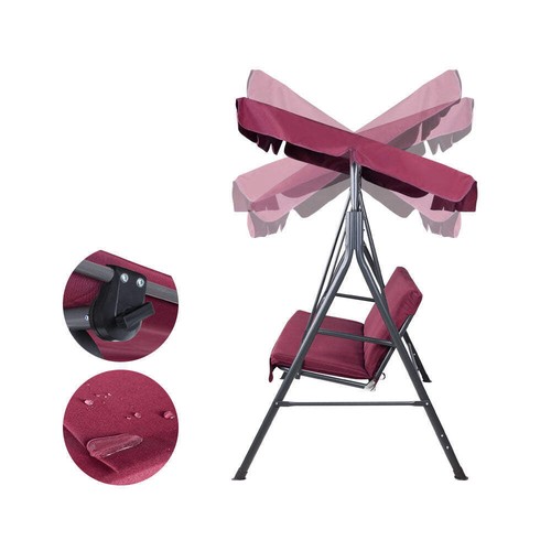 Gardeon Outdoor Swing Chair Garden Bench Furniture Canopy 3 Seater Wine Red - Picture 3 of 6