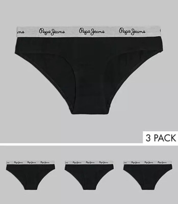 Pepe Jeans 3 Pack Black Bikini Knickers Briefs M UK 12