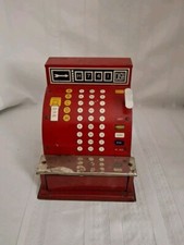 Vtg 1950's Junior Merchant Red Tin Cash Register Child's Toy KamKap Thom Thumb