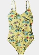 New 120 Hobie Girls' Yellow Floral Stretch V-Neck One-Piece Swimwear Size 7