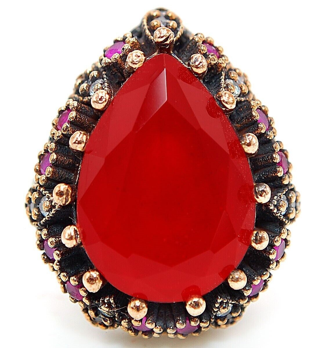 12CT Fire Garnet Solid 925 Sterling Silver Ottoman Empire Style Ring Sz 9 HB1-6