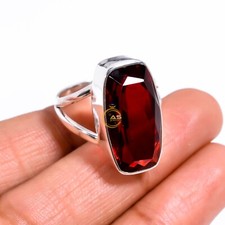 Red Garnet Ring 925 Sterling Silver Statement Boho Rings Gift Jewelry for Women