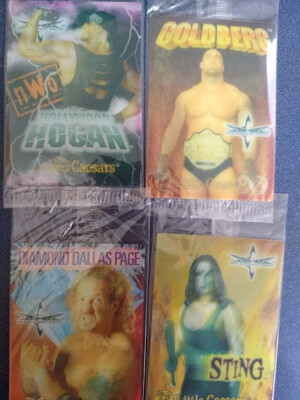 1999 Little Caesars 4 cards 3-Dholo WWE NWO complete set. WCW 3-D Set Hulk Hogan
