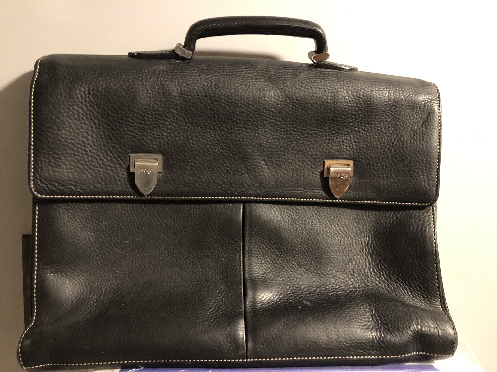 Preowned Asprey London Briefcase in Bullskin Leather Gem