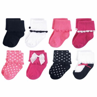 Luvable Friends Bekleidung Socken, 8-Pack, Schwarz und Rosa