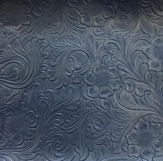 1/2 Yard Faux Leather Navy Blue Embossed Cowboy Vinyl Western Tooled