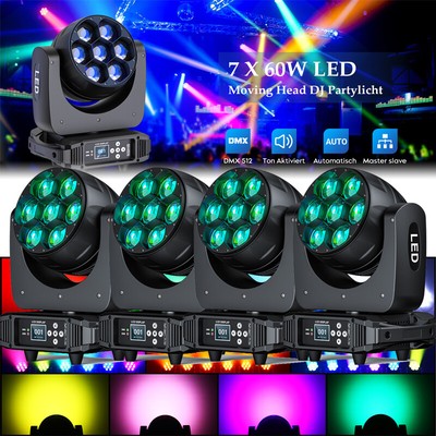 7*60W LED RGBW Moving Head Wash Zoom Beam Strahler Effekt DMX Bühnenlicht Disco