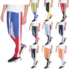 Mens Track Pants Color Block Jogger Side Ankle Zip 10+ COLORS AVAILABLE